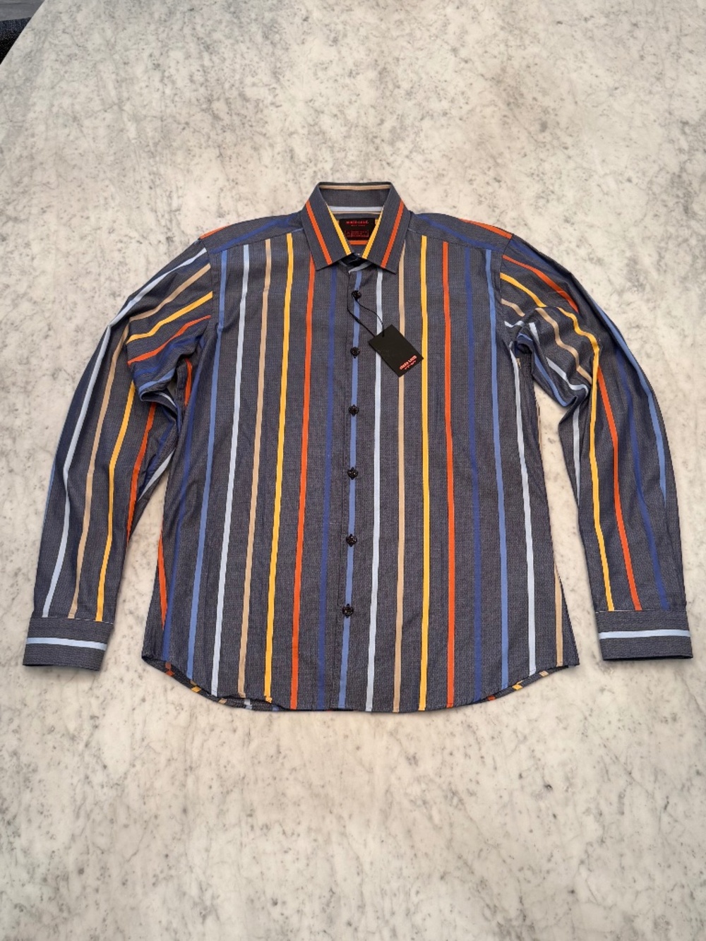 Jared Lang “After Hours” Multicolor Stripe Slim-Fit Button-Up Shirt Men’s Medium